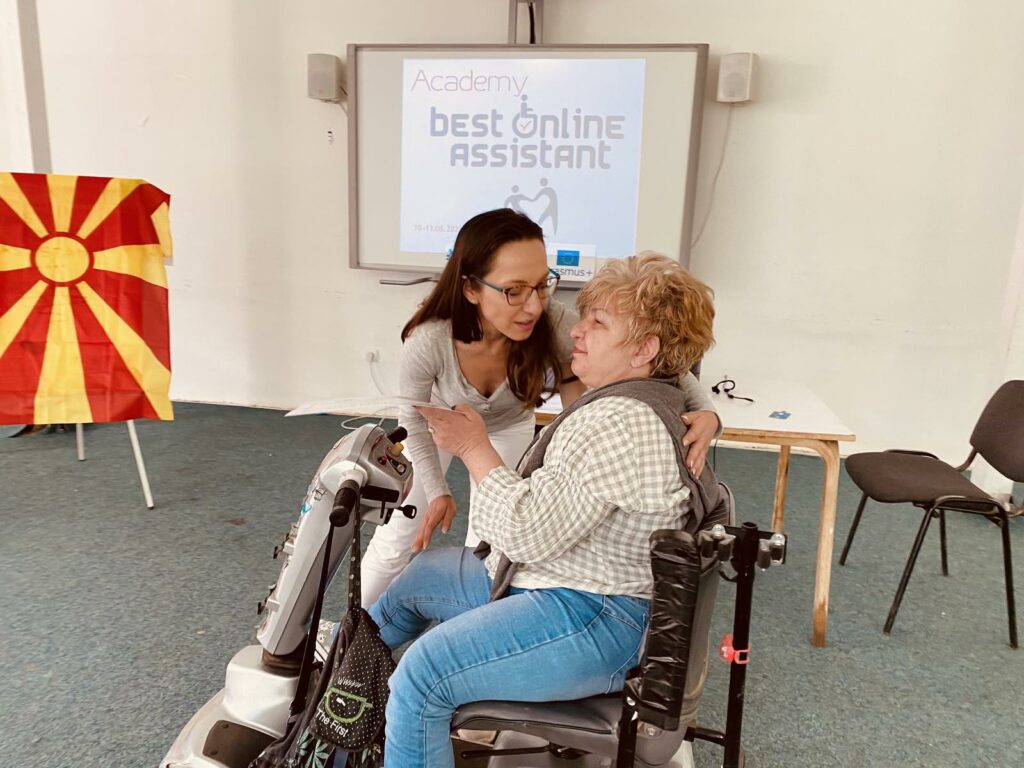 Sonja Gjorgievska, a person with disability, accepting the diploma.